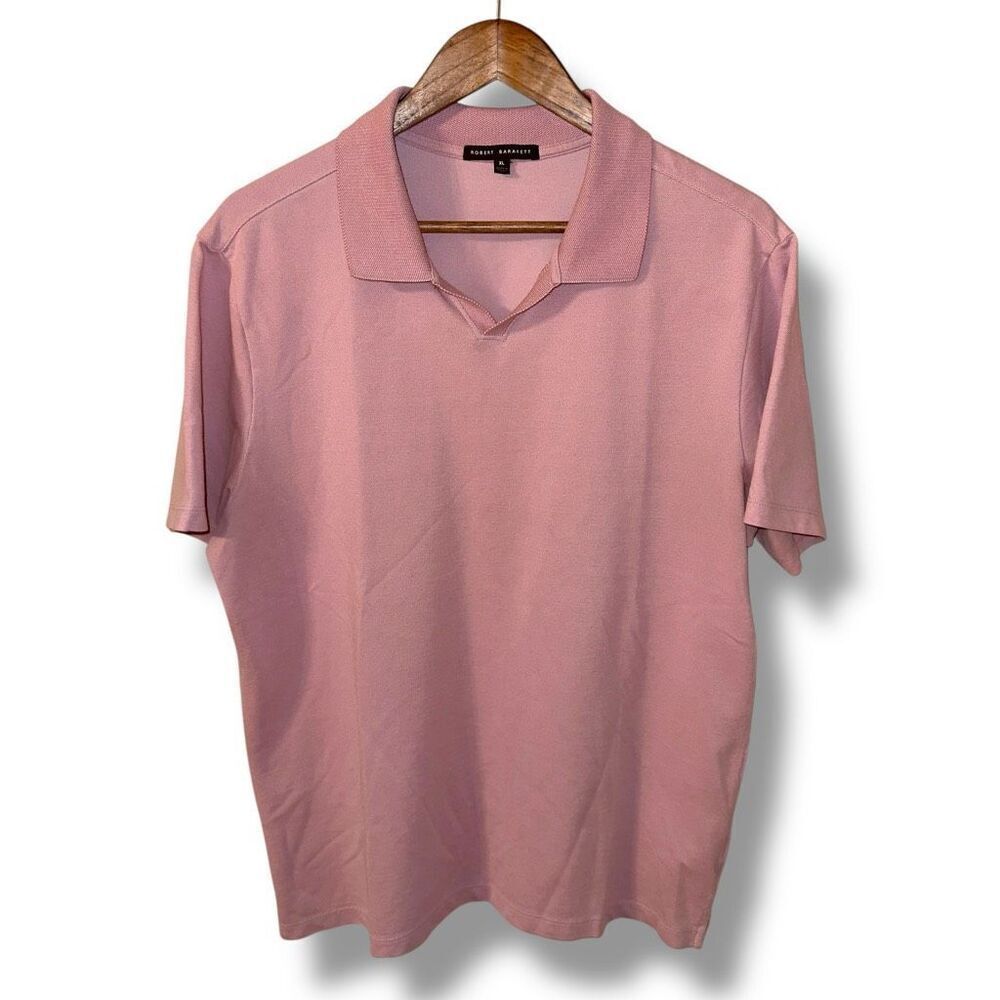 Robert Barakett Blush Pink Open Collar Knit Polo Shirt XL